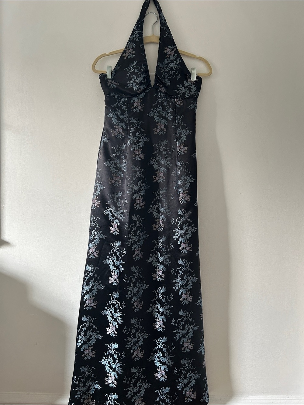 Vintage Jessica McClintock Maxi Halter Dress Dark Floral Moody Feminine Formal